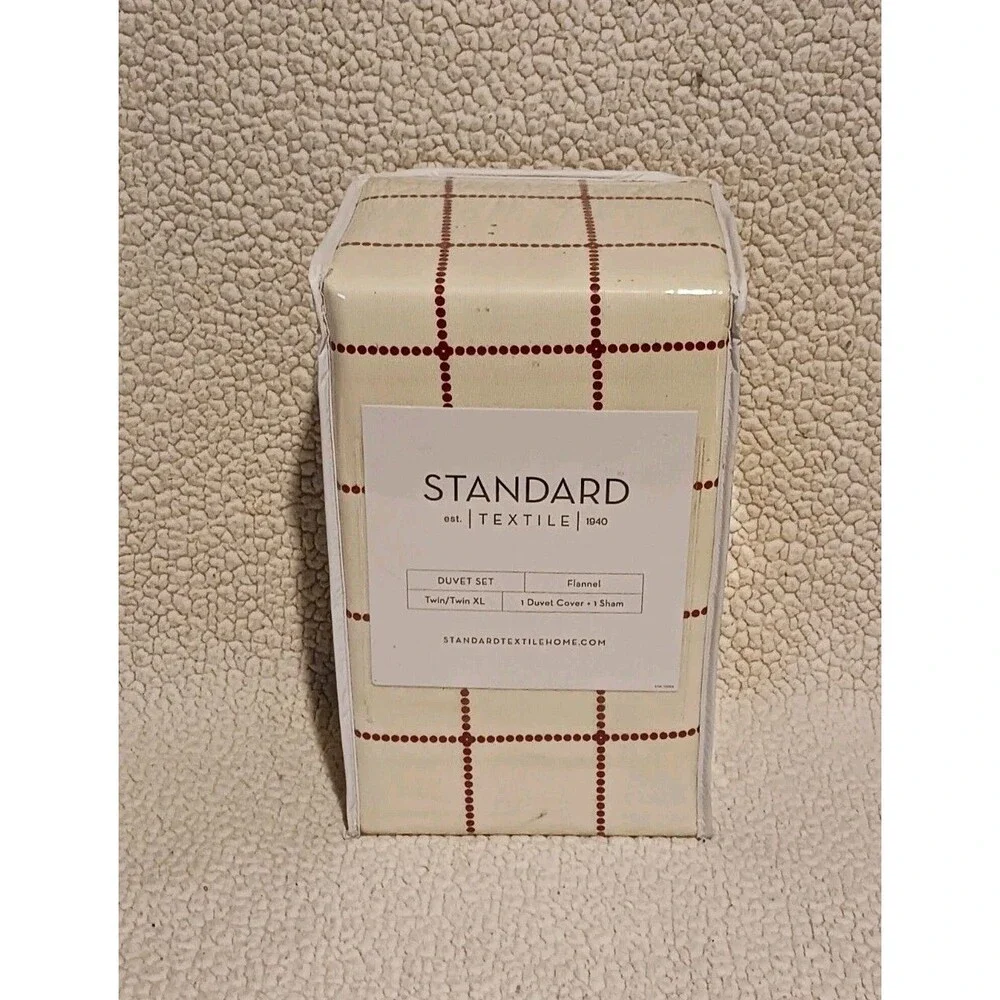 STANDARD Textiles Flannel Duvet Set & Shams in Cream with Red Grid